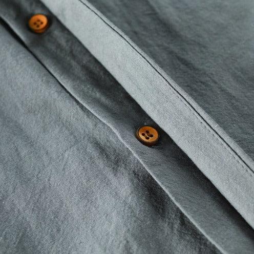 Camicia da uomo in misto lino con collo alla coreana, elegante e formale a manica lunga - view 6