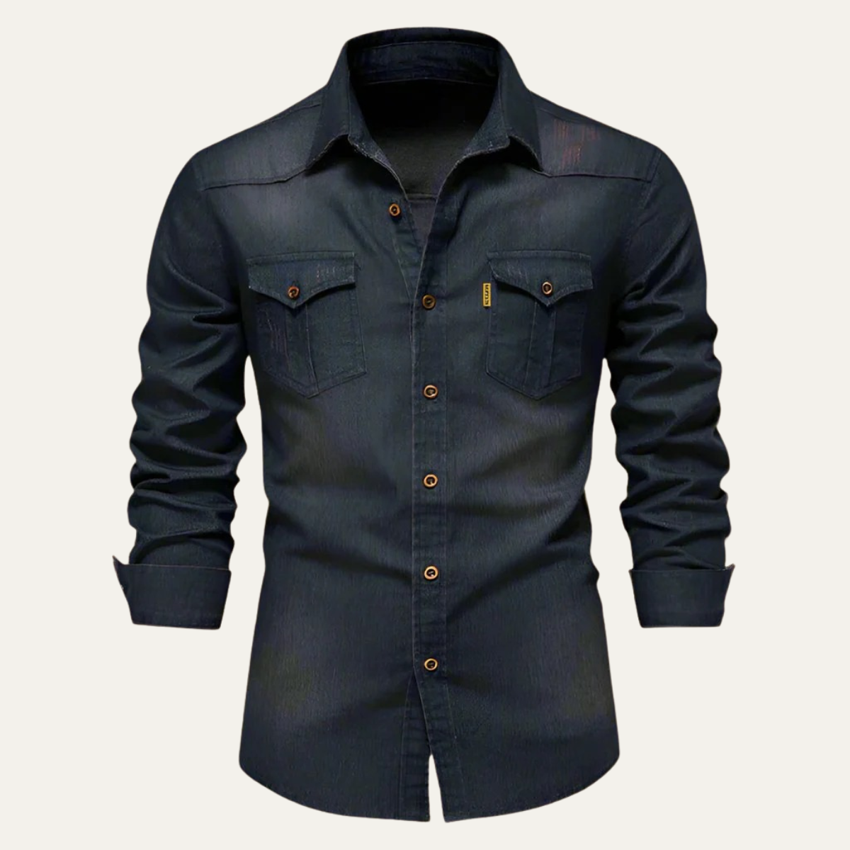 Camicia di jeans da uomo elasticizzata slim fit con tasche e maniche lunghe - Blu navy