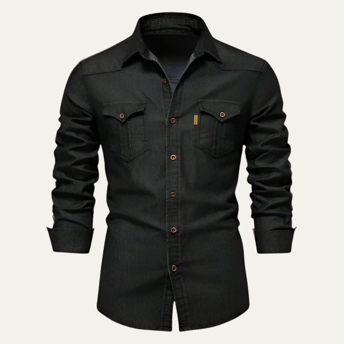 Camicia di jeans da uomo elasticizzata slim fit con tasche e maniche lunghe - Nero