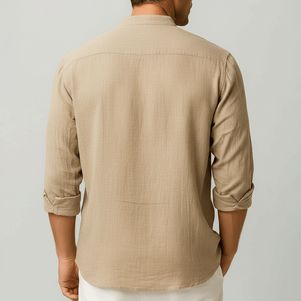 Camicia di lino da uomo a manica lunga con collo alla coreana, estiva ed elegante - view 12