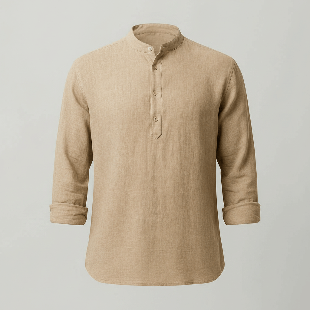 Camicia di lino da uomo a manica lunga con collo alla coreana, estiva ed elegante - view 13