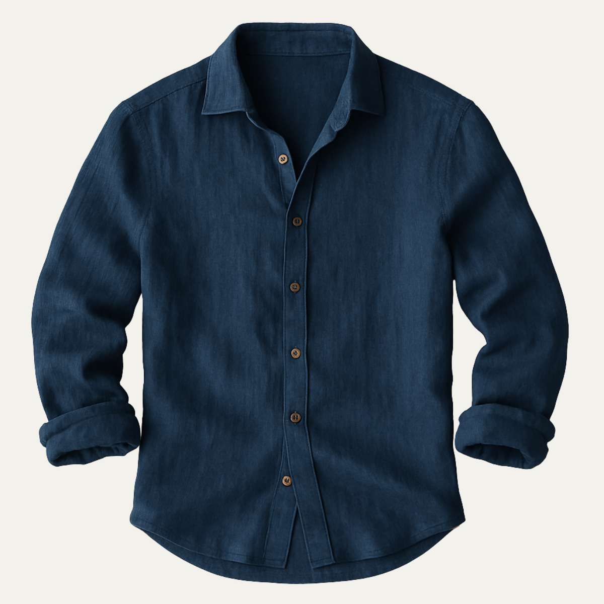 Camicia di lino da uomo a manica lunga, taglio ampio e collo classico, estiva casual - Blu scuro
