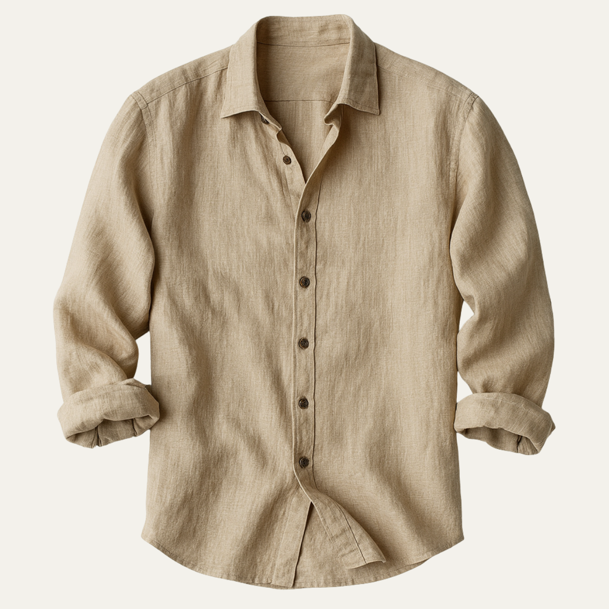 Camicia di lino da uomo a manica lunga, taglio ampio e collo classico, estiva casual - Cachi