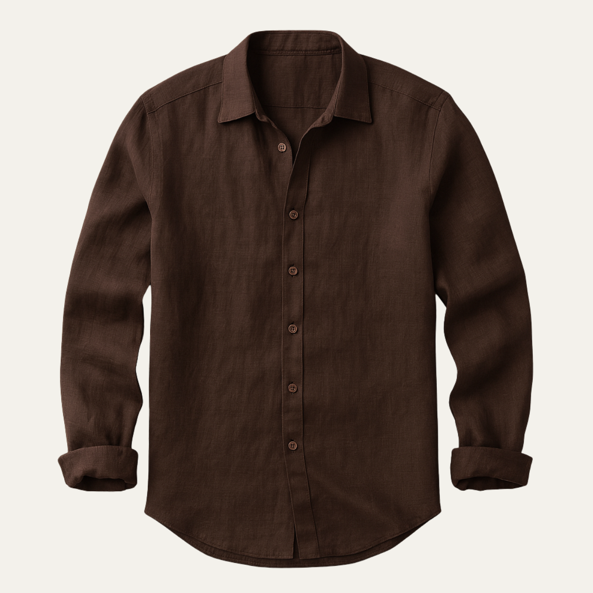 Camicia di lino da uomo a manica lunga, taglio ampio e collo classico, estiva casual - Caffè