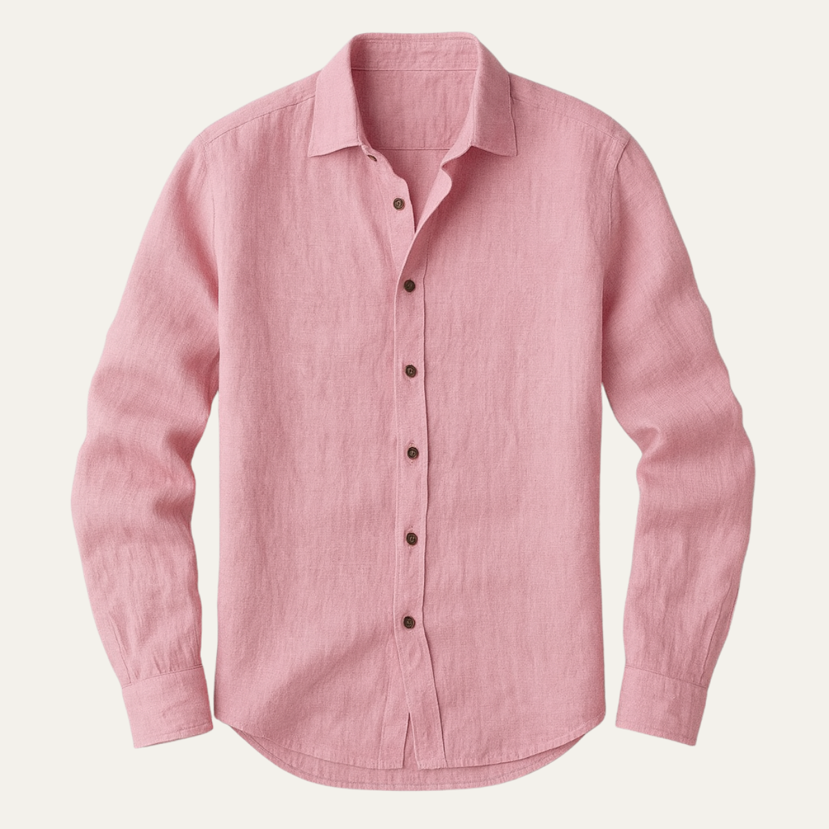 Camicia di lino da uomo a manica lunga, taglio ampio e collo classico, estiva casual - Rosa