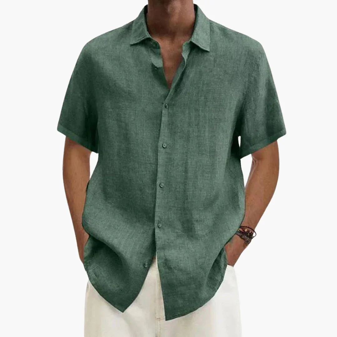 Camicia di lino da uomo a maniche corte, estiva e casual da spiaggia - Verde
