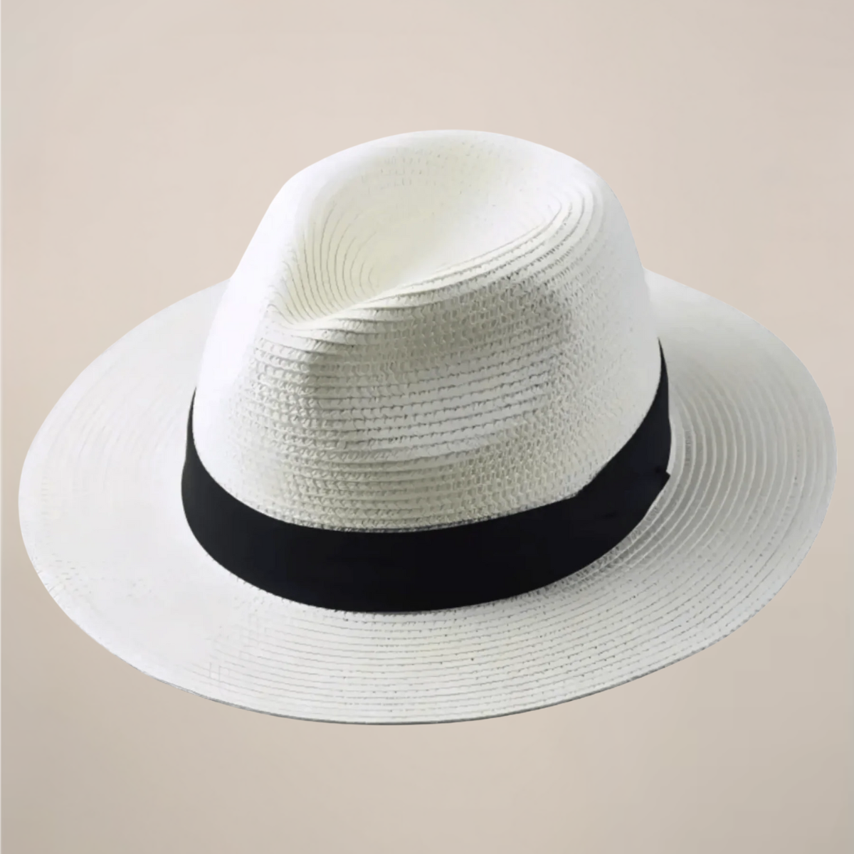 Cappello panama a tesa larga in paglia con corona classica, da sole per l'estate - Bianco