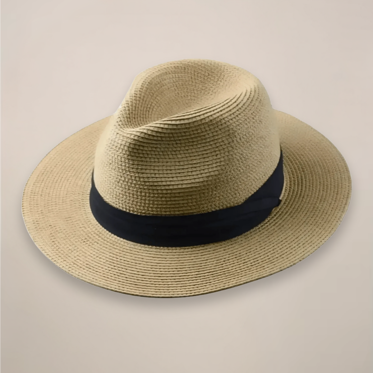Cappello panama a tesa larga in paglia con corona classica, da sole per l'estate - Kaki