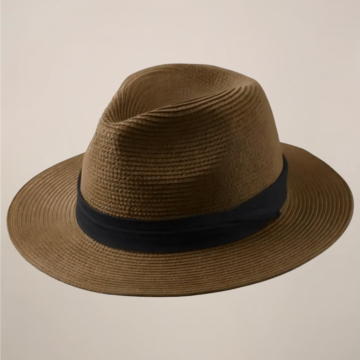 Cappello panama a tesa larga in paglia con corona classica, da sole per l'estate - Marrone