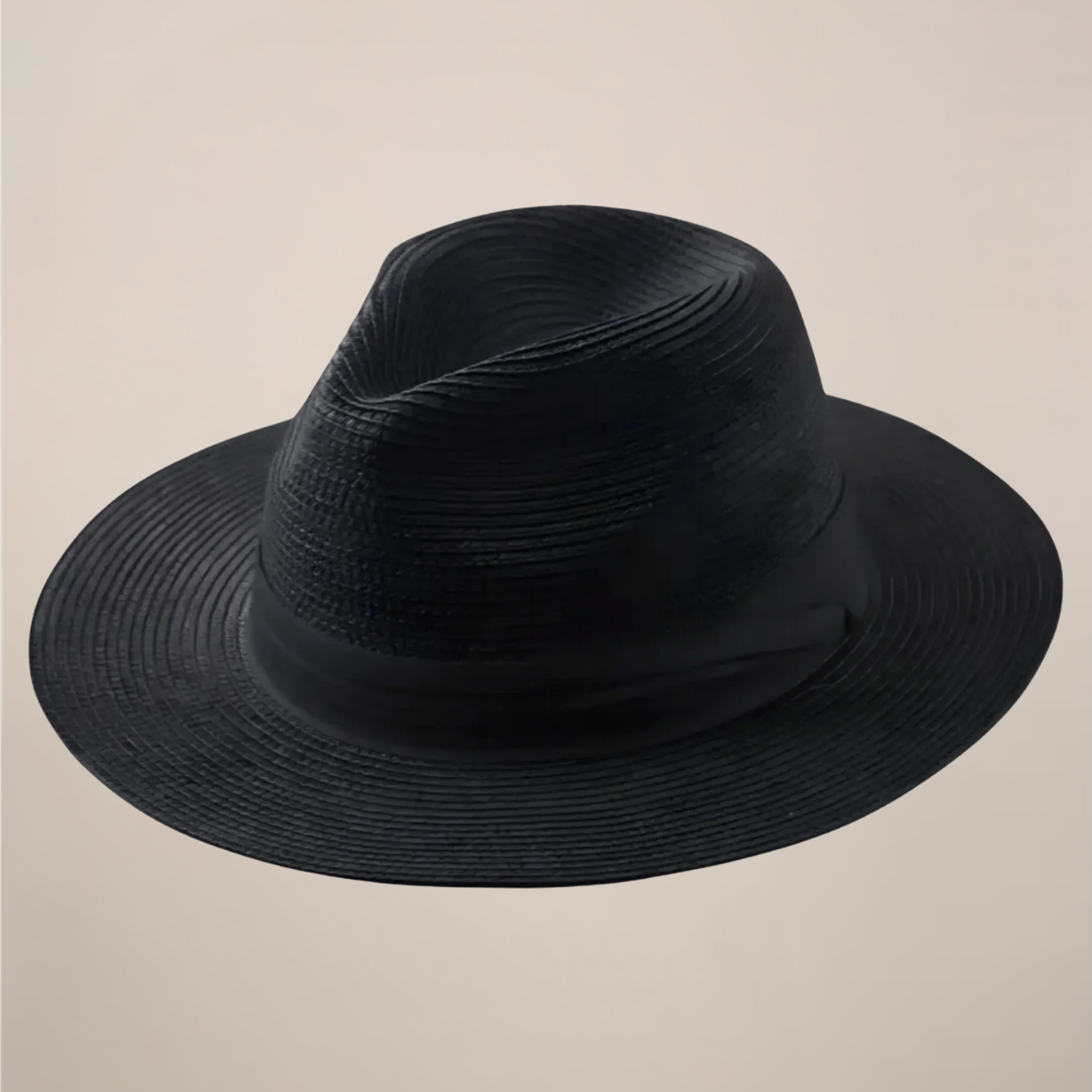 Cappello panama a tesa larga in paglia con corona classica, da sole per l'estate - Nero