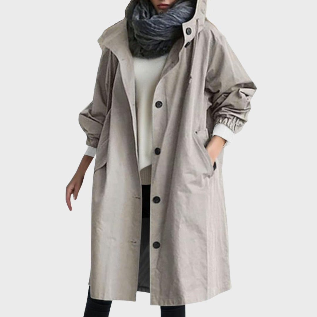 Cappotto da donna con cappuccio oversize, leggero e comodo, per mezza stagione, autunno e primavera - Grigio