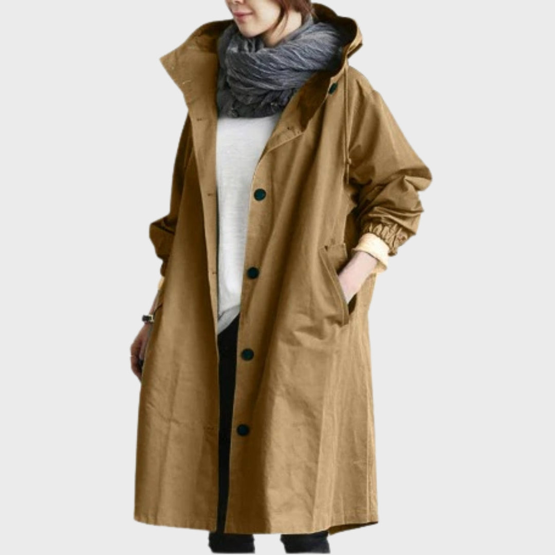 Cappotto da donna con cappuccio oversize, leggero e comodo, per mezza stagione, autunno e primavera - Marrone