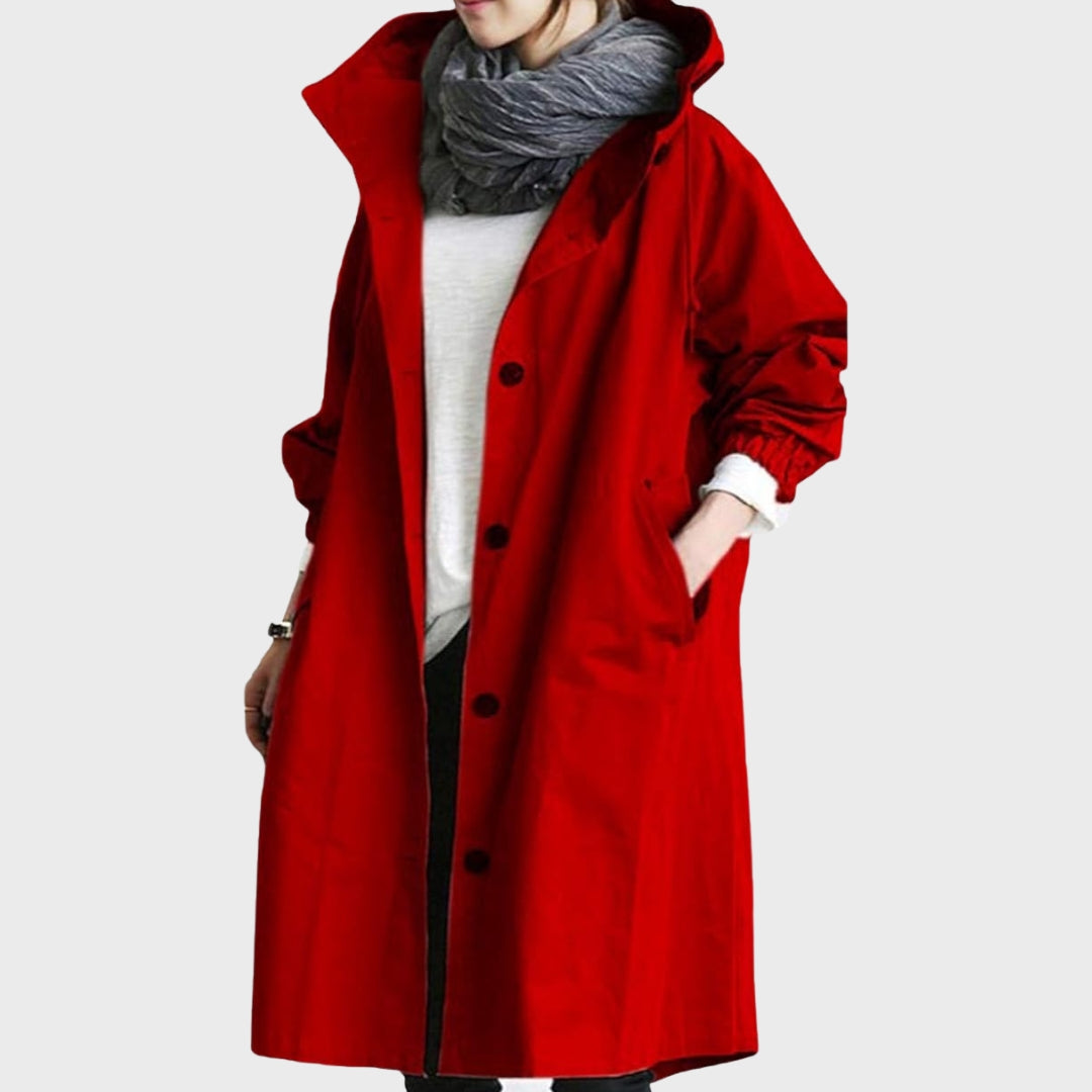 Cappotto da donna con cappuccio oversize, leggero e comodo, per mezza stagione, autunno e primavera - Rosso