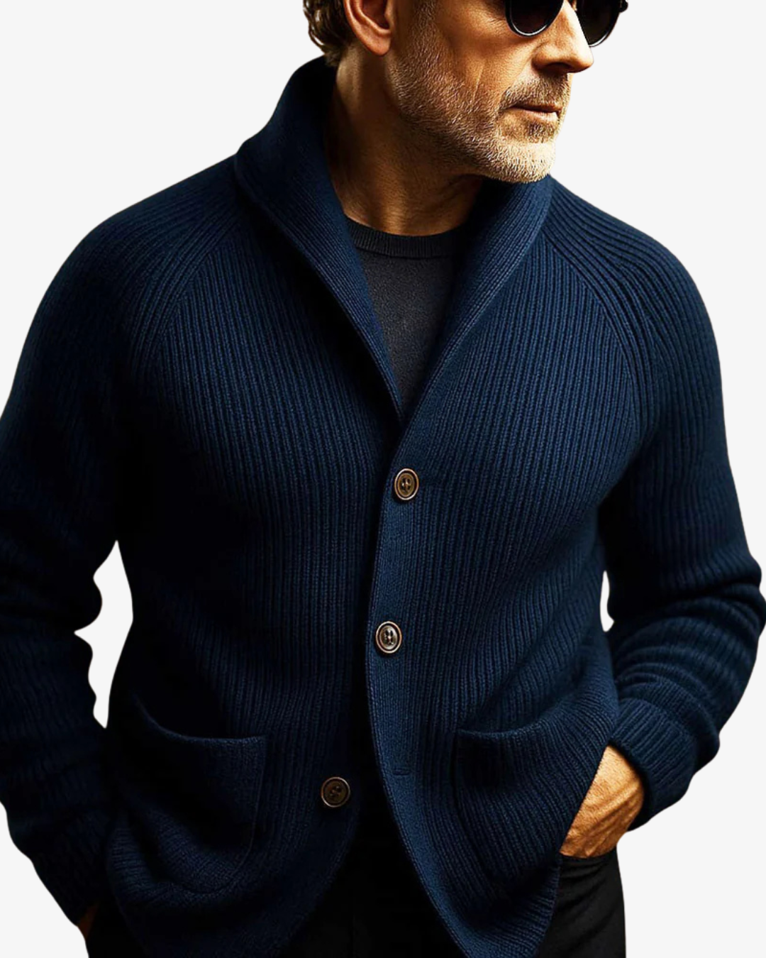 Cardigan uomo in maglia a coste con collo a scialle e bottoni, casual ed elegante - view 10