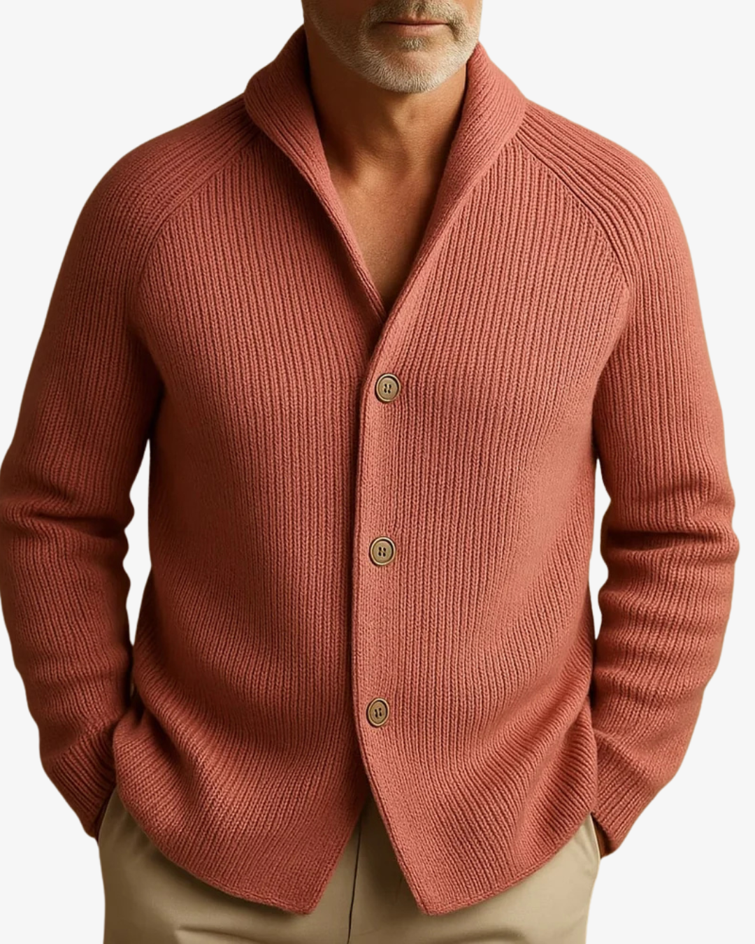Cardigan uomo in maglia a coste con collo a scialle e bottoni, casual ed elegante - view 8