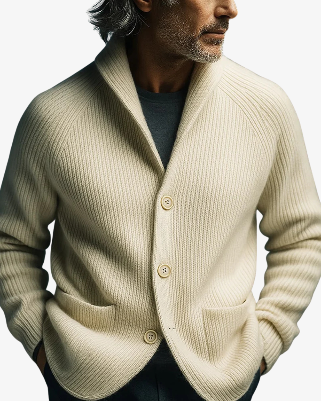 Cardigan uomo in maglia a coste con collo a scialle e bottoni, casual ed elegante - view 9