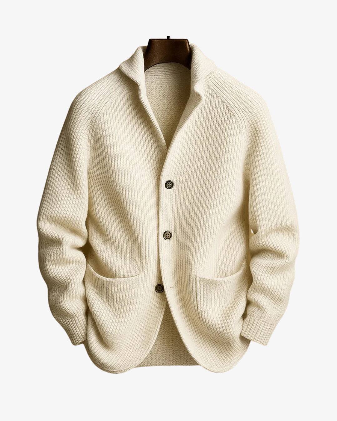 Cardigan uomo in maglia a coste con collo a scialle e bottoni, casual ed elegante - Bianco