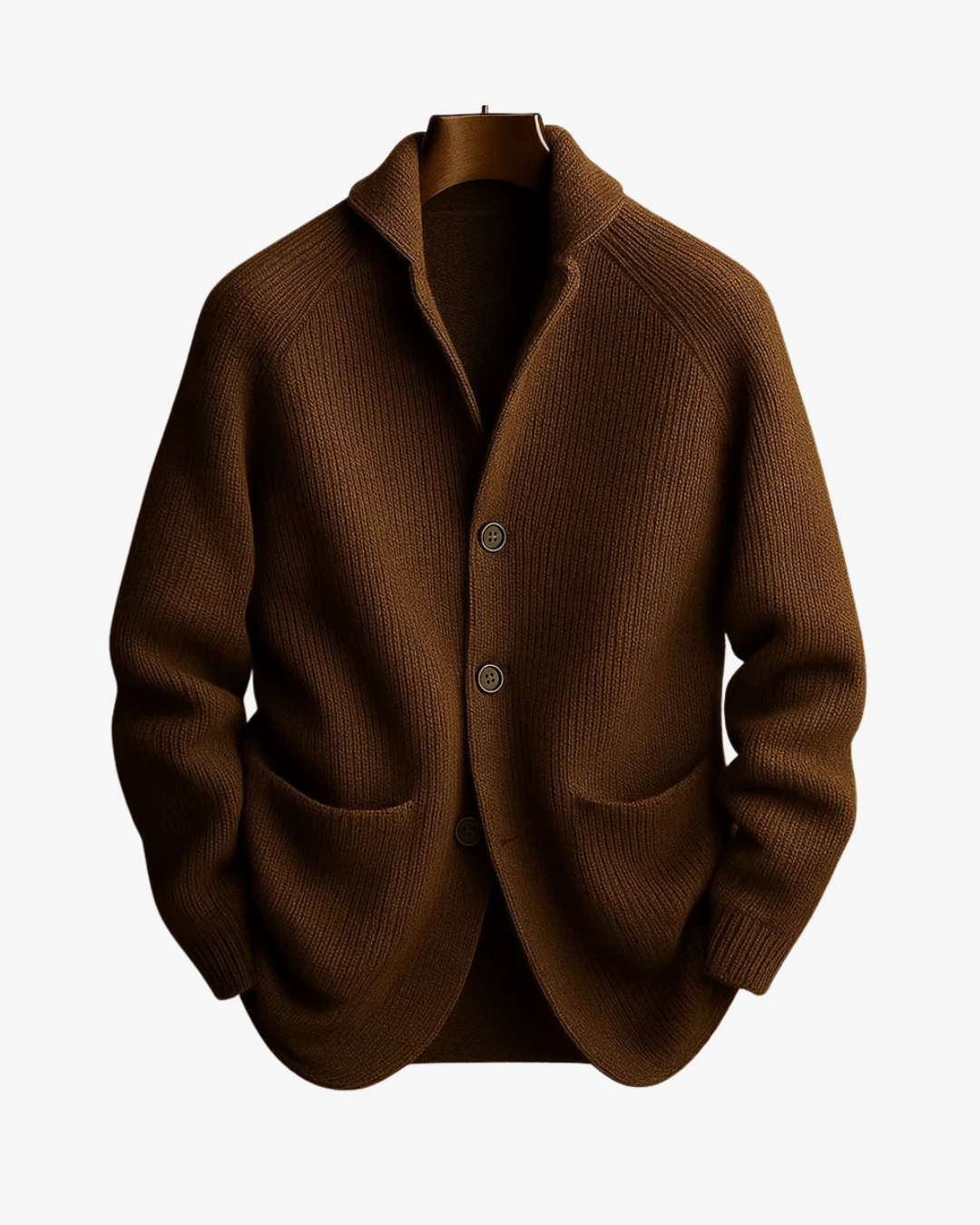 Cardigan uomo in maglia a coste con collo a scialle e bottoni, casual ed elegante - Marrone