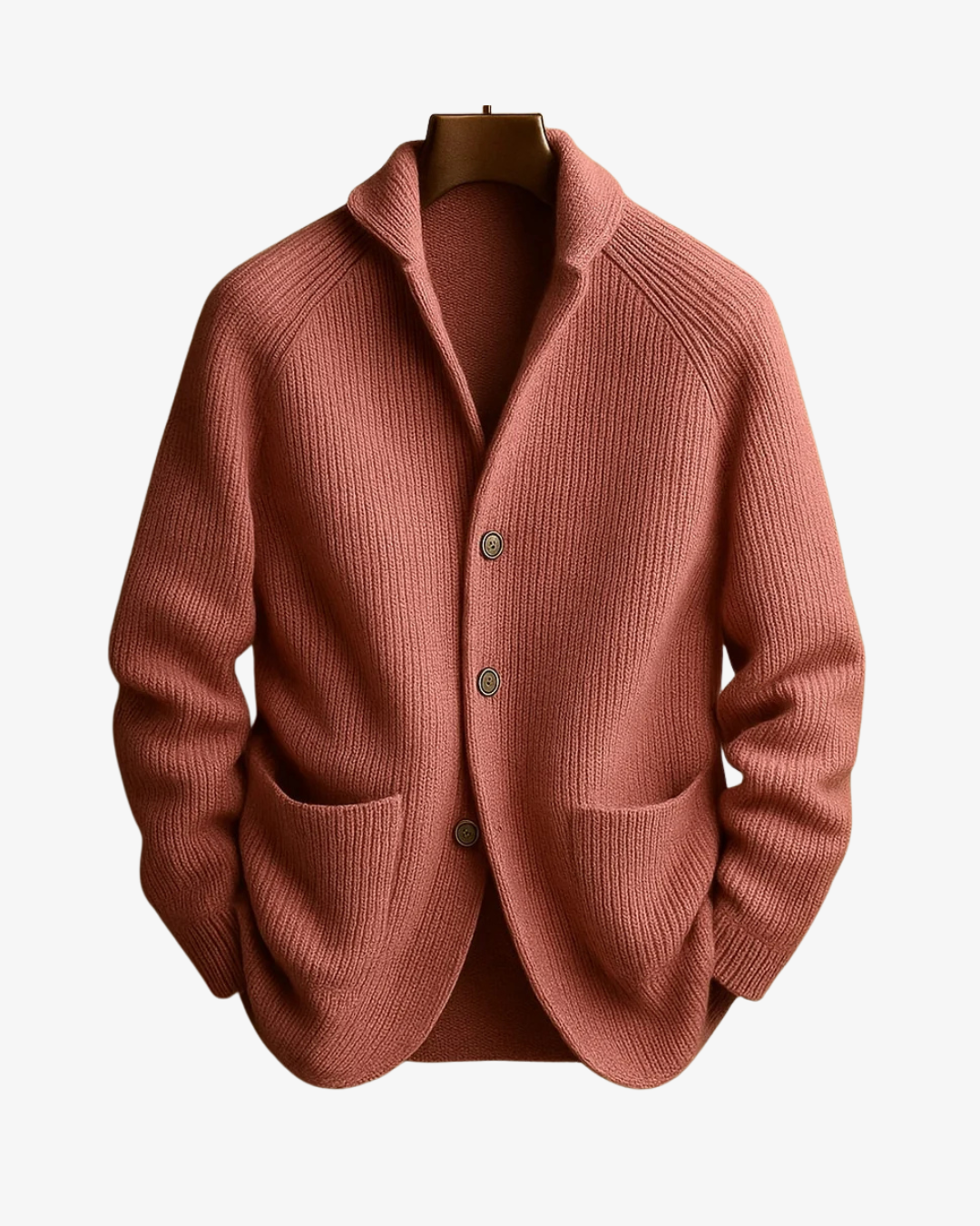 Cardigan uomo in maglia a coste con collo a scialle e bottoni, casual ed elegante - Rosa