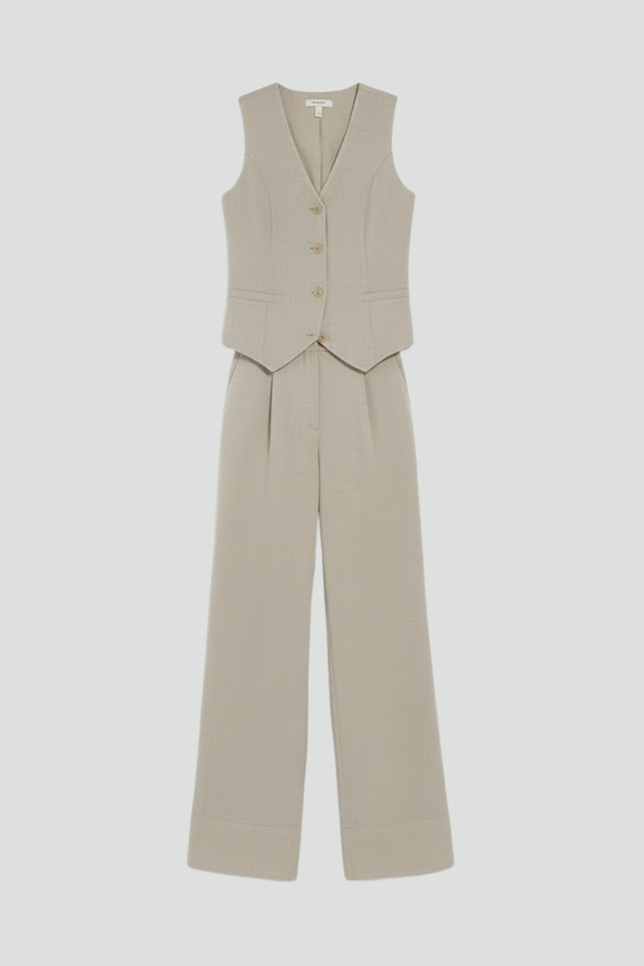 Completo tailleur donna con gilet scollo a V e pantalone a gamba larga, elegante per cerimonia - view 5