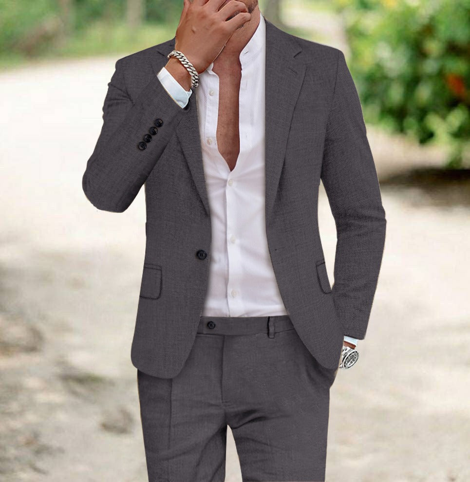 Completo uomo in lino slim fit 2 pezzi, elegante per matrimonio, cerimonia e ufficio - view 14