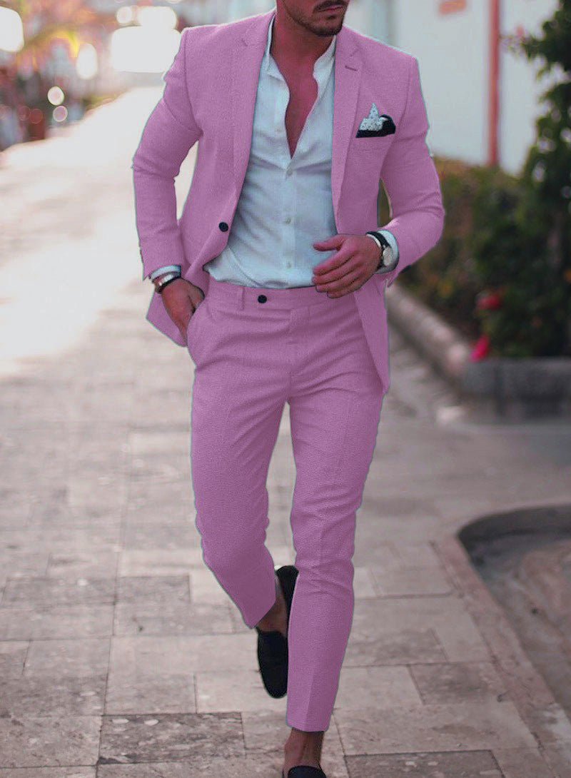 Completo uomo in lino slim fit 2 pezzi, elegante per matrimonio, cerimonia e ufficio - view 16