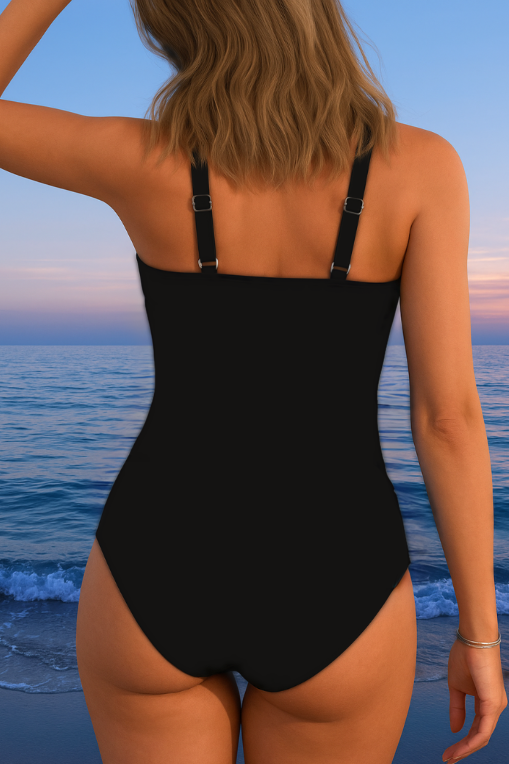 Costume intero da donna modellante e contenitivo con scollo a V drappeggiato e laccetto laterale, per mare e piscina - view 6