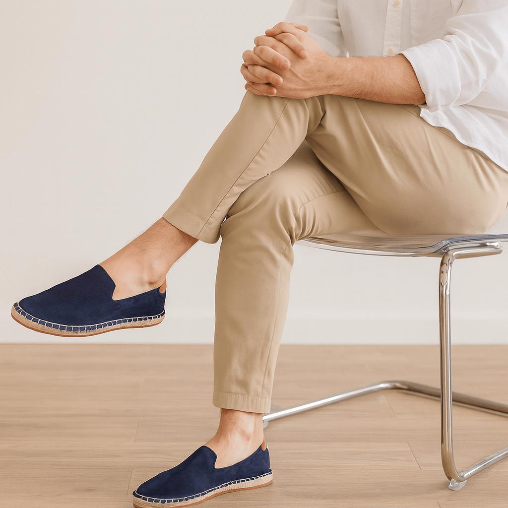 Espadrillas da uomo in tela, slip-on traspiranti fatte a mano, mocassini casual estivi - Blu