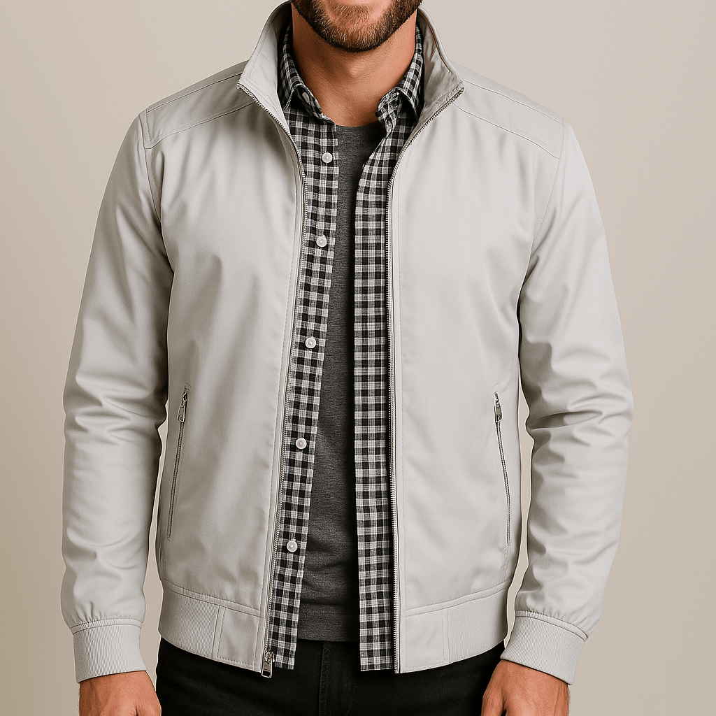 Giacca a vento da uomo con collo alto e zip, leggera e casual per la mezza stagione - Grigio