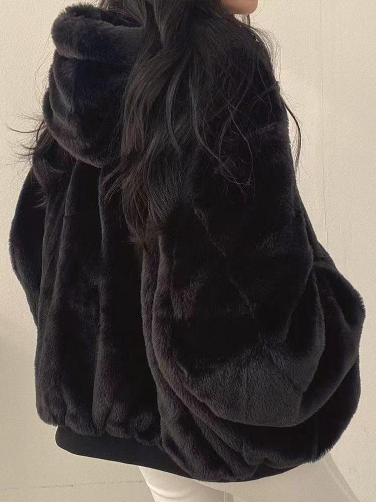 Giacca bomber teddy da donna reversibile con cappuccio, oversize e calda per l'inverno - view 13