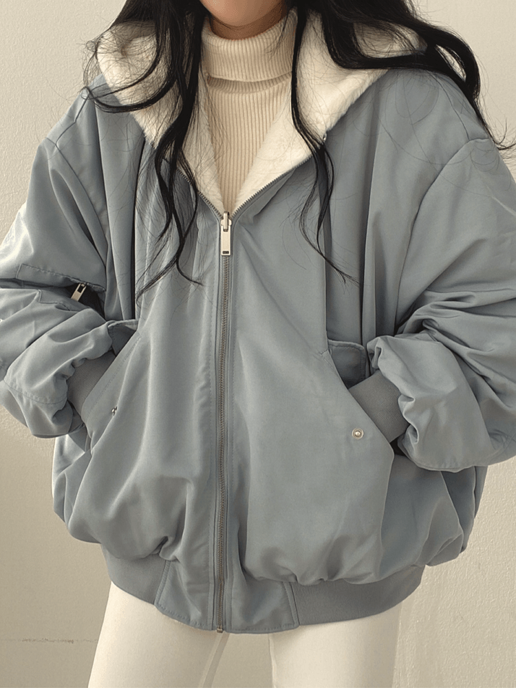Giacca bomber teddy da donna reversibile con cappuccio, oversize e calda per l'inverno - view 6