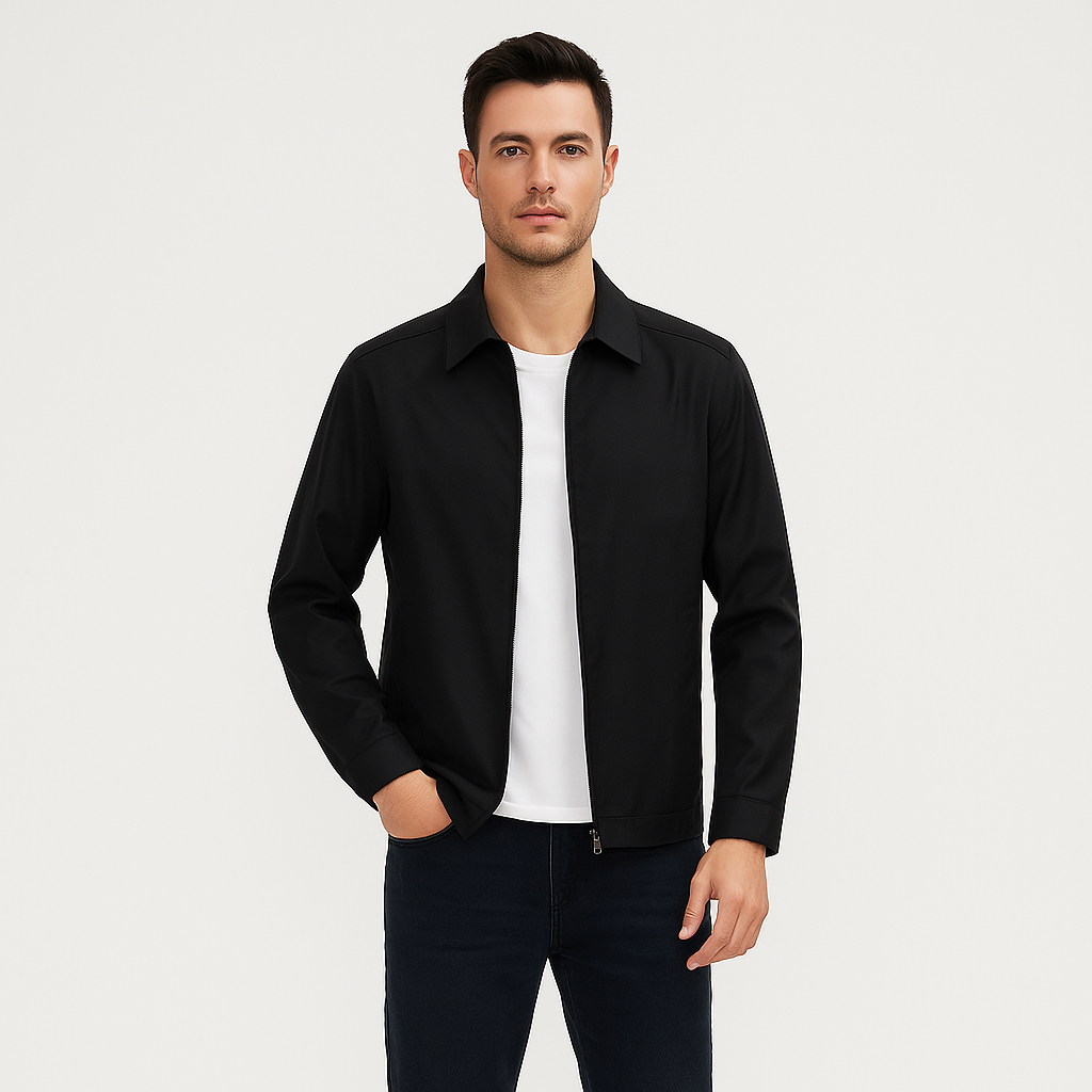 Giacca da mezza stagione da uomo, leggera e traspirante, taglio slim moderno, per primavera e autunno - Nero