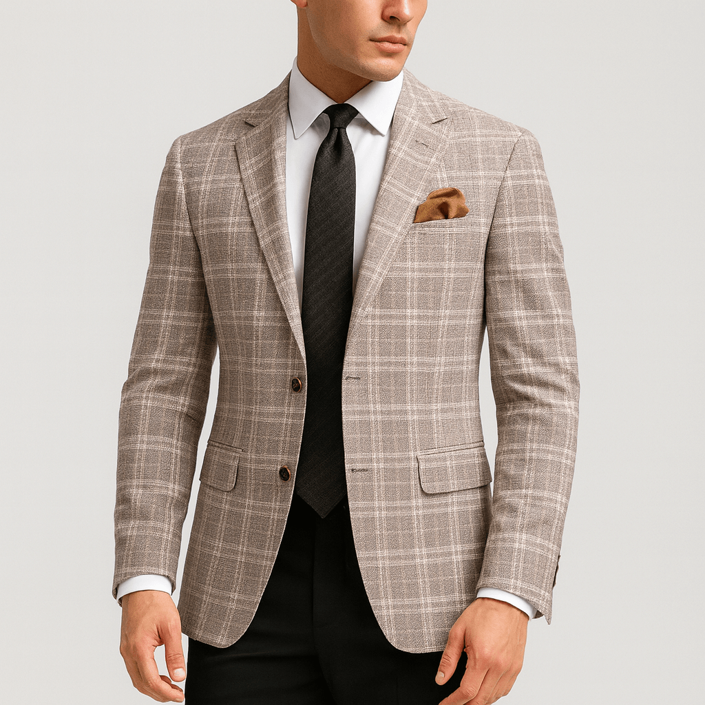 Giacca elegante da uomo con revers a lancia e vestibilità slim, per cerimonia, ufficio e smart casual - Beige