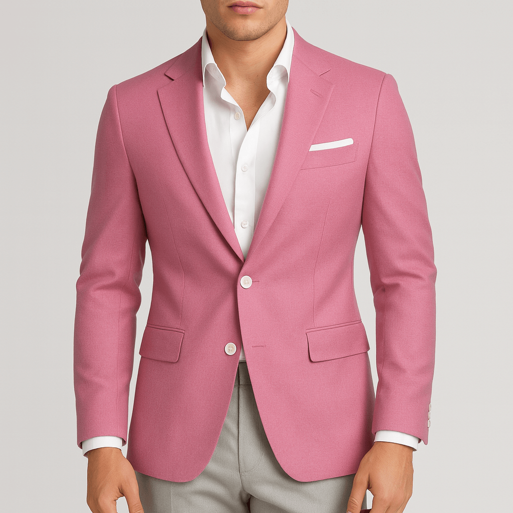 Giacca elegante da uomo con revers a lancia e vestibilità slim, per cerimonia, ufficio e smart casual - Rosa