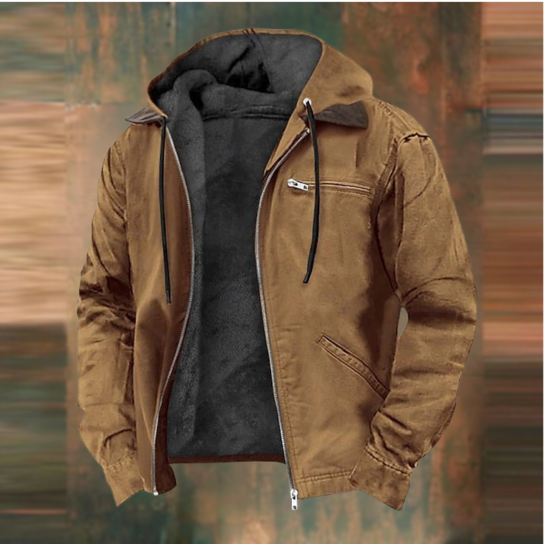Giacca invernale da uomo con cappuccio, foderata in pile, casual e calda - giubbotto uomo con zip - Marrone