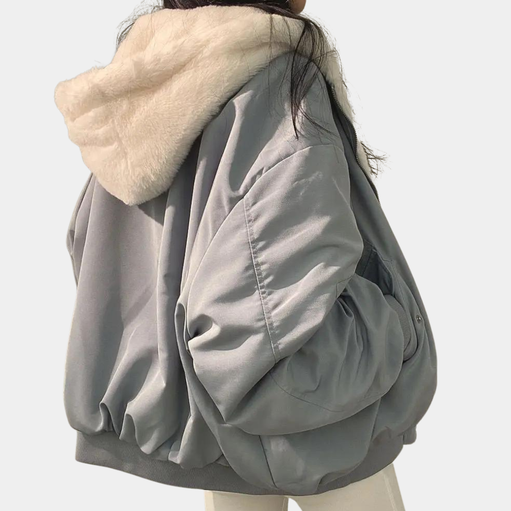 Giacca invernale donna imbottita con cappuccio e pelo, taglio oversize - foto 4