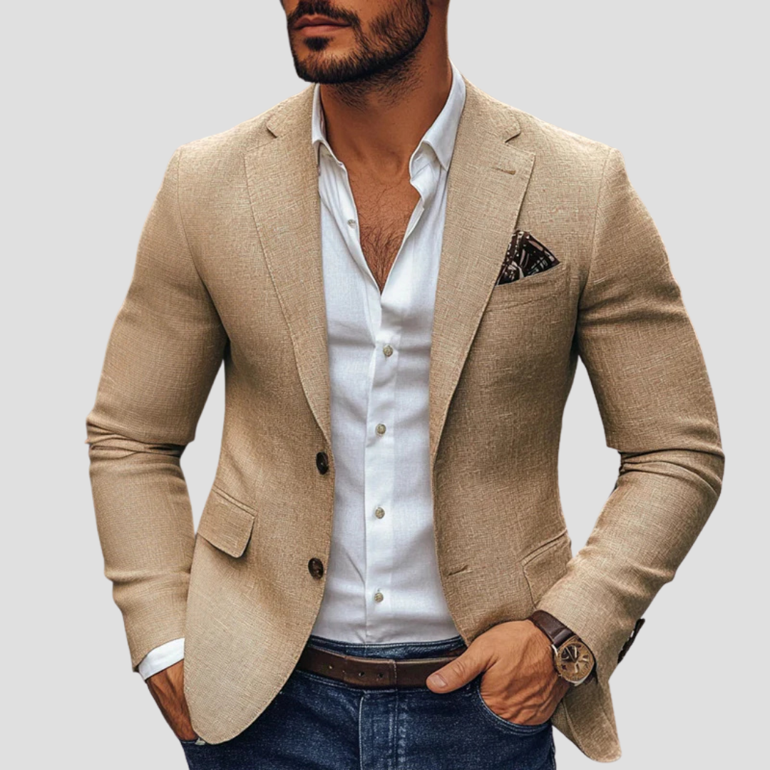 Giacca sportiva da uomo dal taglio moderno, elegante e casual per mezza stagione e cerimonie - Beige