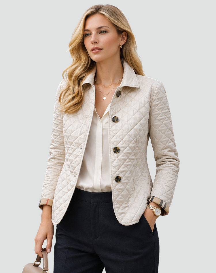 Giacca trapuntata da donna mezza stagione, leggera e imbottita con bottoni, per primavera e autunno - Bianco