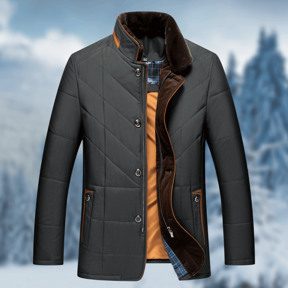 Giacca trapuntata da uomo invernale imbottita con collo in pelliccia, casual ed elegante - Nero