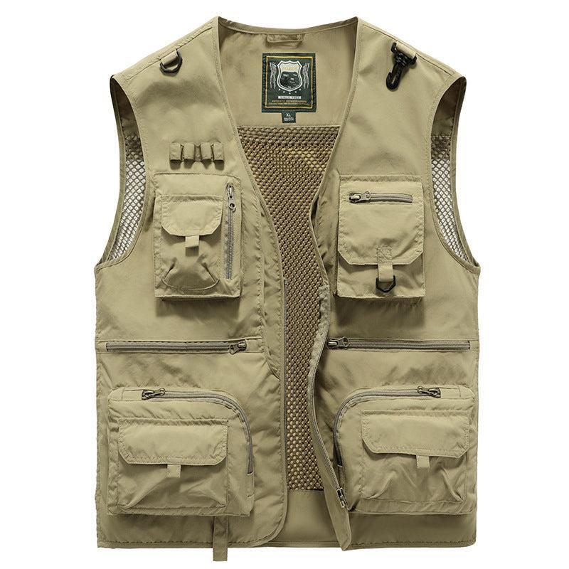 Gilet multitasche da uomo estivo in tessuto traspirante, per pesca e trekking - smanicato sportivo - Kaki