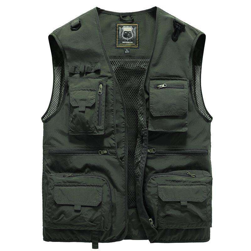 Gilet multitasche da uomo estivo in tessuto traspirante, per pesca e trekking - smanicato sportivo - Verde militare