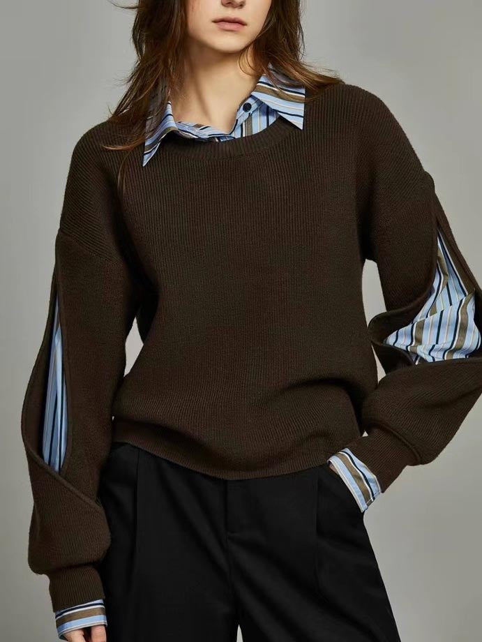 Maglione a coste da donna 2 in 1 con effetto camicia e maniche cut-out - view 4