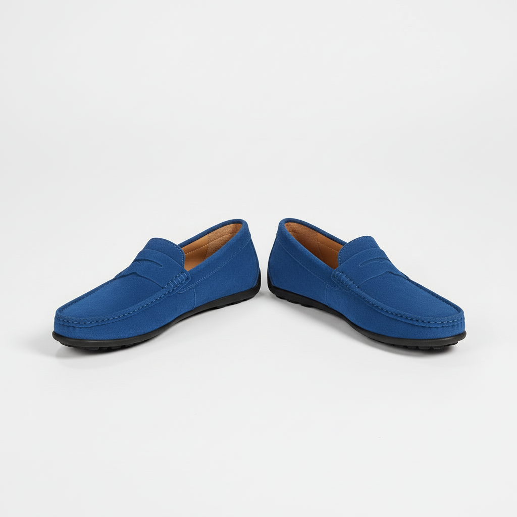 Mocassini da uomo in camoscio con suola flessibile, eleganti da ufficio e casual - Azzurro acqua