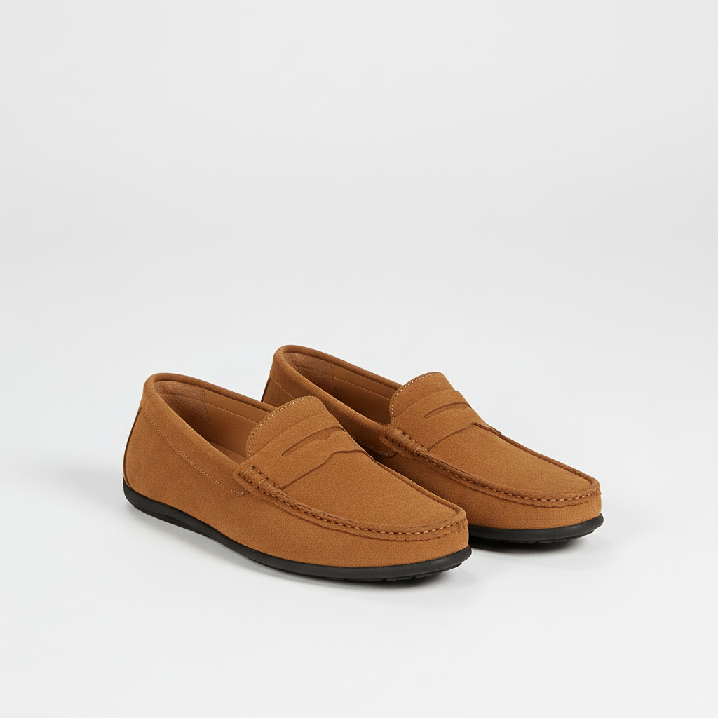 Mocassini da uomo in camoscio con suola flessibile, eleganti da ufficio e casual - Beige