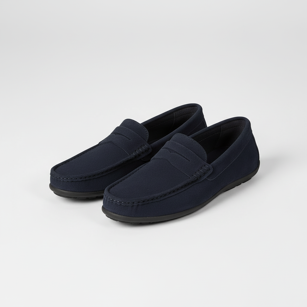 Mocassini da uomo in camoscio con suola flessibile, eleganti da ufficio e casual - Blu scuro