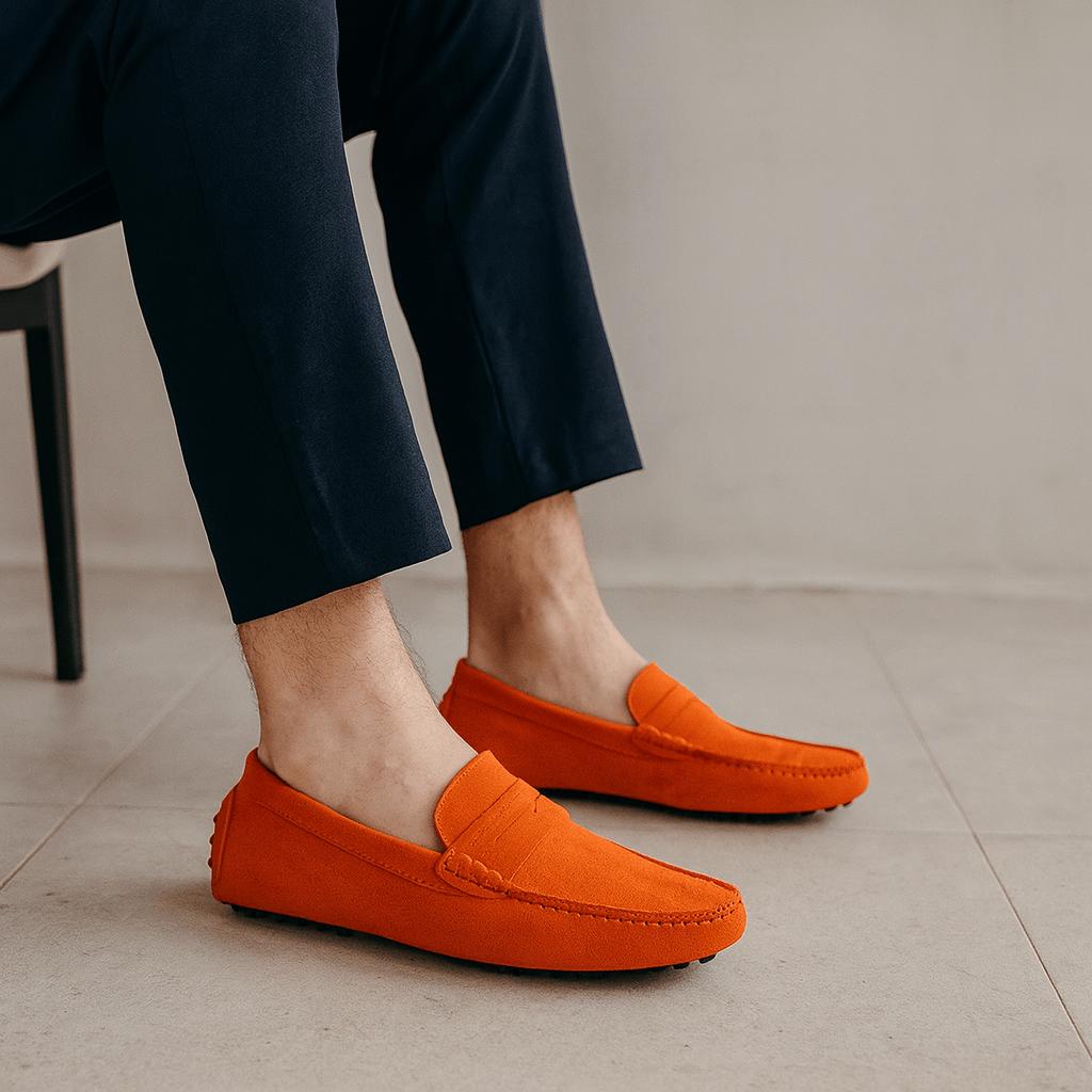 Mocassini scamosciati da uomo, eleganti e casual, comodi per ufficio e tempo libero - Arancione