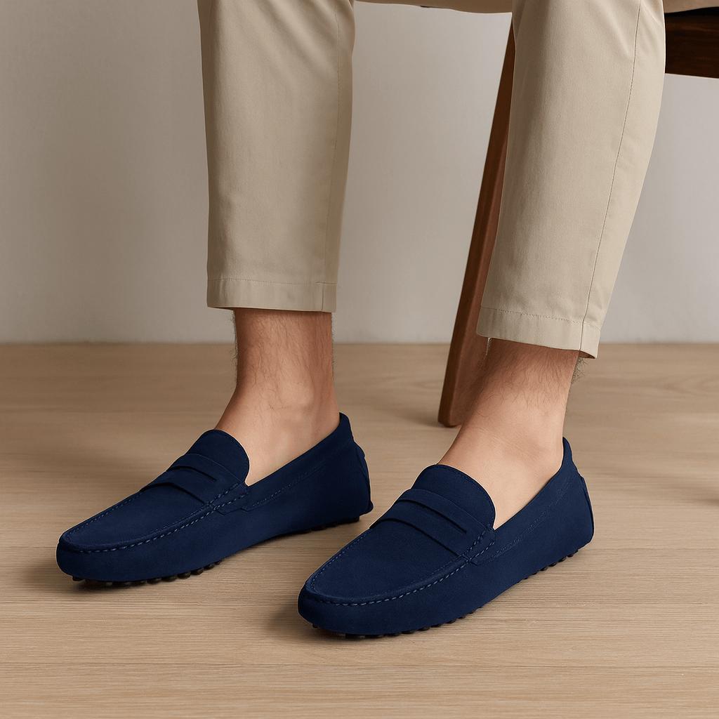 Mocassini scamosciati da uomo, eleganti e casual, comodi per ufficio e tempo libero - Blu scuro