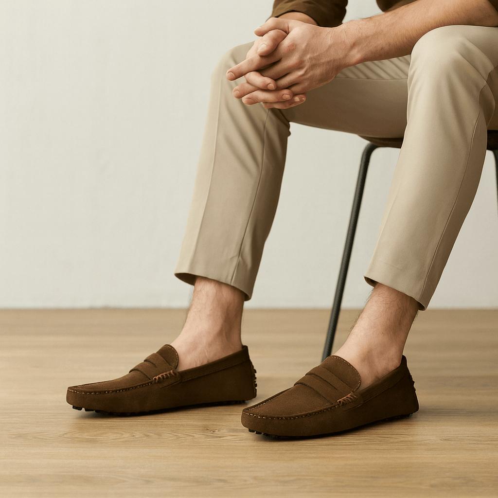 Mocassini scamosciati da uomo, eleganti e casual, comodi per ufficio e tempo libero - Marrone