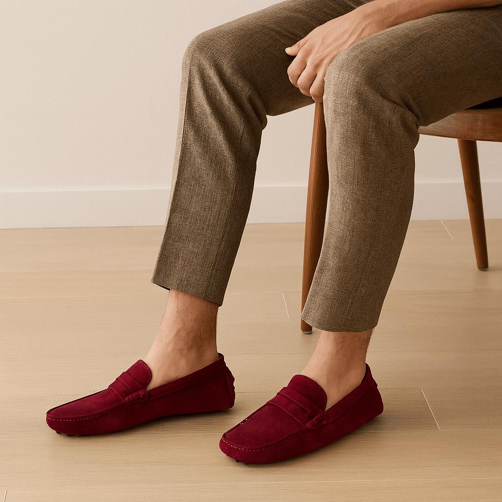 Mocassini scamosciati da uomo, eleganti e casual, comodi per ufficio e tempo libero - Rosso