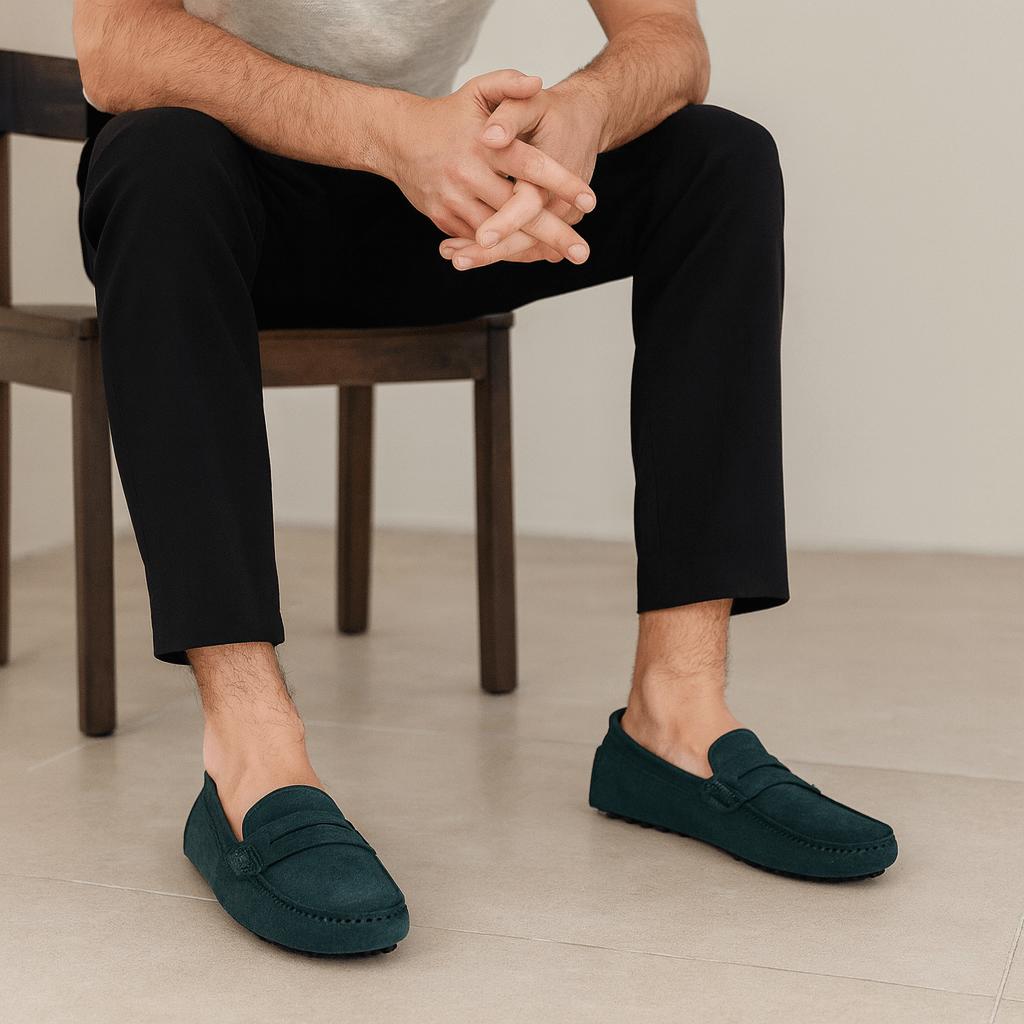 Mocassini scamosciati da uomo, eleganti e casual, comodi per ufficio e tempo libero - Verde scuro